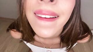 Skinny brunette Julie Oliver doing dirty talk for cum