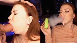 A smoking girl gave me a blowjob and covered her face with cum