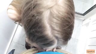 The petite girl was almost caught in the changing room for a blowjob