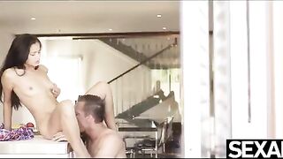 The girl was fucked on the kitchen table, showcasing intense passion