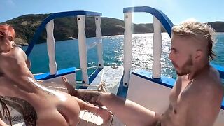 A couple got fucked outdoors on a boat by a voyeur