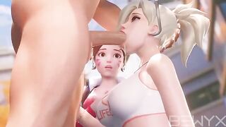 Mercy teaches DVA to make a deepthroat move in 3D Overwatch porn