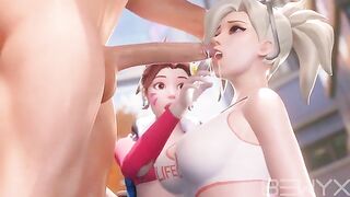 Mercy teaches DVA to make a deepthroat move in 3D Overwatch porn