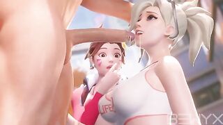 Mercy teaches DVA to make a deepthroat move in 3D Overwatch porn