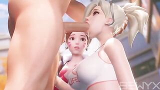 Mercy teaches DVA to make a deepthroat move in 3D Overwatch porn