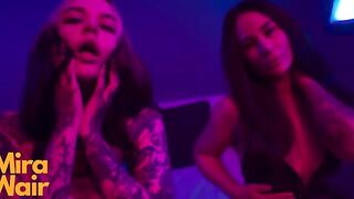 Two girls in dress wear latex, showing their dominant and submissive sides in rough lesbian sex