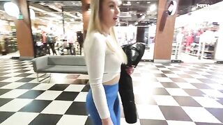 A hot blonde with big ass gets fucked in a shopping mall toilet for cash
