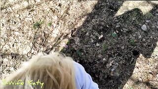 A girl came to a forest and began to walk, soon she was cumming