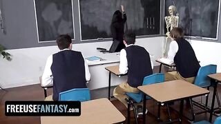 Valentina Nappi fucked by three students in classroom scene