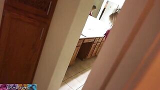 Stepmom prepares for bed while her stepson films and masturbates until he’s caught