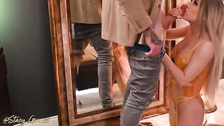 A lady is so hot, she just blows her man away with sex!