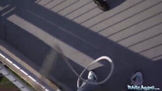 Naughty lady with a bubble butt gets fucked by agent in public for cash