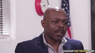 Cute blonde Heather Honey, from California, fucked by two huge black cocks