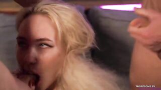 Two guys with huge cocks, intense blonde action