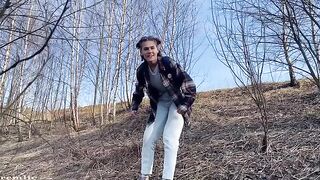 A beautiful slut is going camping, you can join her in the woods