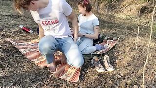 A beautiful slut is going camping, you can join her in the woods
