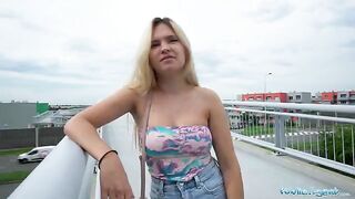 Public Agent Irina Cage shows her boobs and ass for cash on bridge
