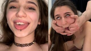A girl is having fun with her boyfriend in a rough way
