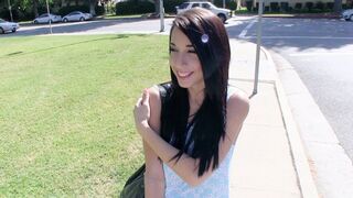 Guy paid pretty teen Mia Hurley to show her boobs and fuck outdoors