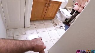 A stepson got caught peeping at his sexy stepmom in the shower. What a perv!