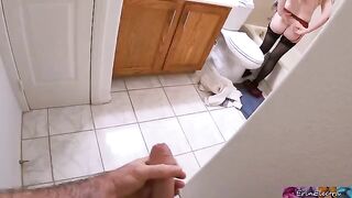 A stepson got caught peeping at his sexy stepmom in the shower. What a perv!