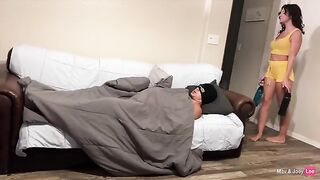 A wife fucked by her husband on the couch and ate creampie
