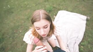 A cute girl loves to ride, and that's why she fucks in the forest