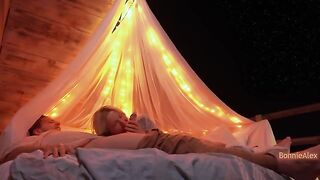 Romantic sex with long foreplay and simultaneous orgasm