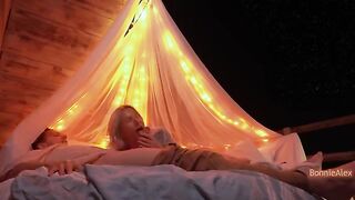 Romantic sex with long foreplay and simultaneous orgasm
