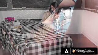 A hot MILF is getting intimate with her stepdaughter during a bake sale