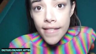 Tiny Harmony Wonder gets her throat fucked and receives a huge facial