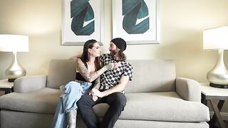 A man experiences his first double blowjob with two girls