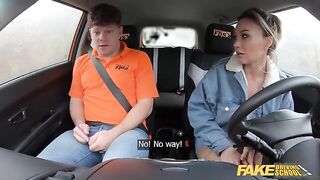 A cheating wife with big boobs is getting fucked in the car by her instructor