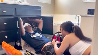 Asian girl pays repairman with her mouth