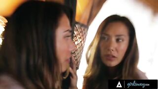 Beautiful woman Eva Lovia has sex with her wife in a rented cabin
