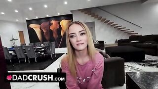 Two step-daughters competing to ride their step-daddie’s big cock in a taboo twist