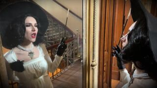 Hot cosplay with tall girl performing as Lady Dimitrescu from Resident Evil Village