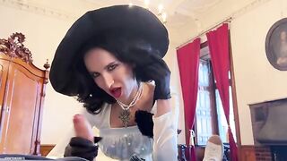 Hot cosplay with tall girl performing as Lady Dimitrescu from Resident Evil Village