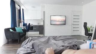 Pervert stepson masturbates his hole with the Autoblow while his slutty stepmom catches him in the act
