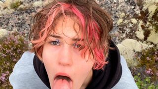 A babe is having sex directly on a stone in nature, it's very beautiful
