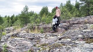 A babe is having sex directly on a stone in nature, it's very beautiful