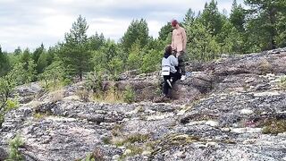 A babe is having sex directly on a stone in nature, it's very beautiful