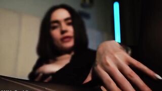 A cute young chick with big boobs gets her pussy smeared with oil