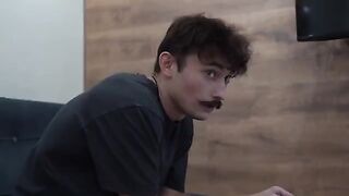A hot girl is being cleaned up by a handsome guy