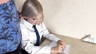 A cute school girl was fucked by her tutor on the table
