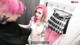 A hot chick is getting fucked in a dress room by a sales consultant