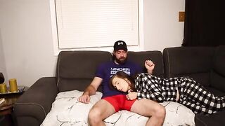 A stepson creampied by his steaming-hot stepmom on the couch