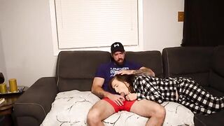 A stepson creampied by his steaming-hot stepmom on the couch