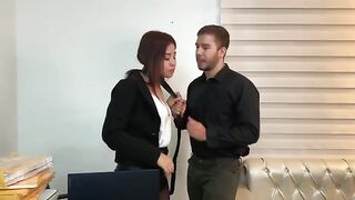 Hot secretary in stockings fucked by her handsome boss directly in the office