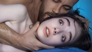 A shy girl tried to ride the huge dick of her dad in a rough session